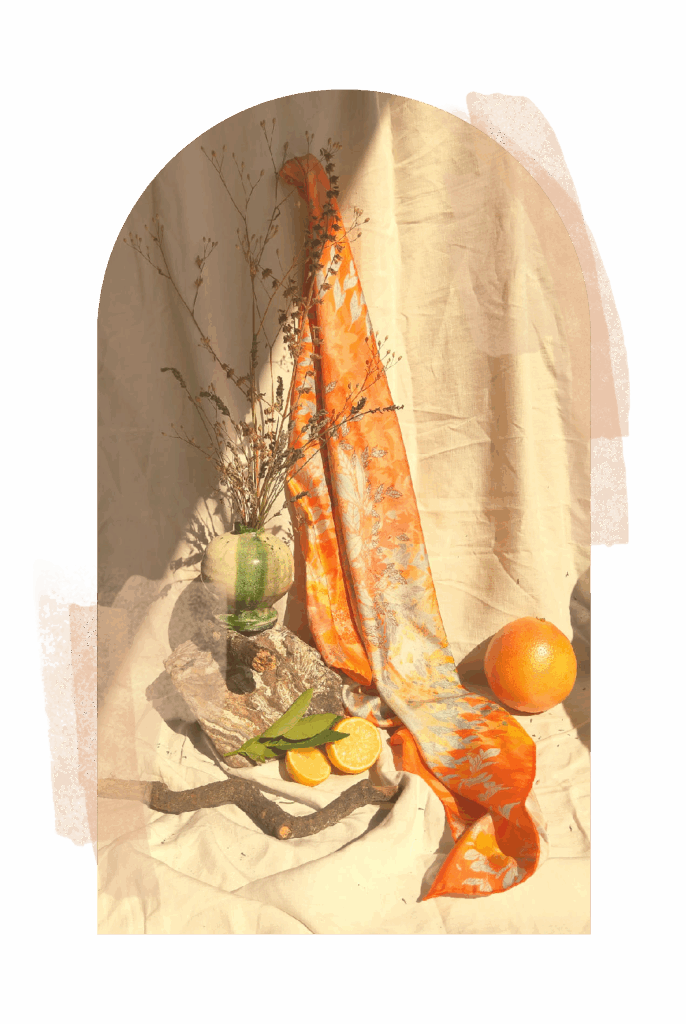 Carré de soie "Flore" — Orange Mandarine