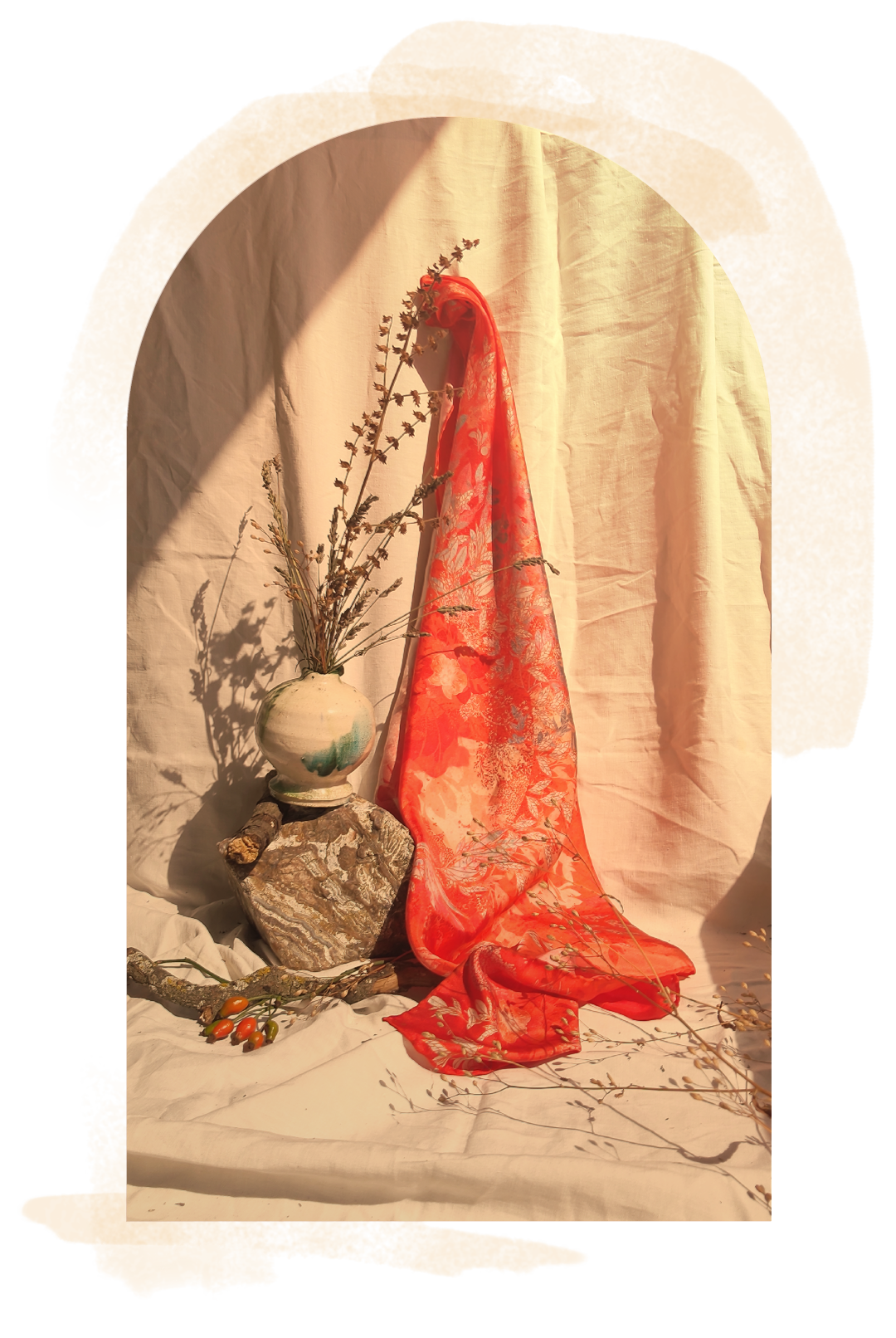 Carré de soie "Flore" — Rouge Litchi